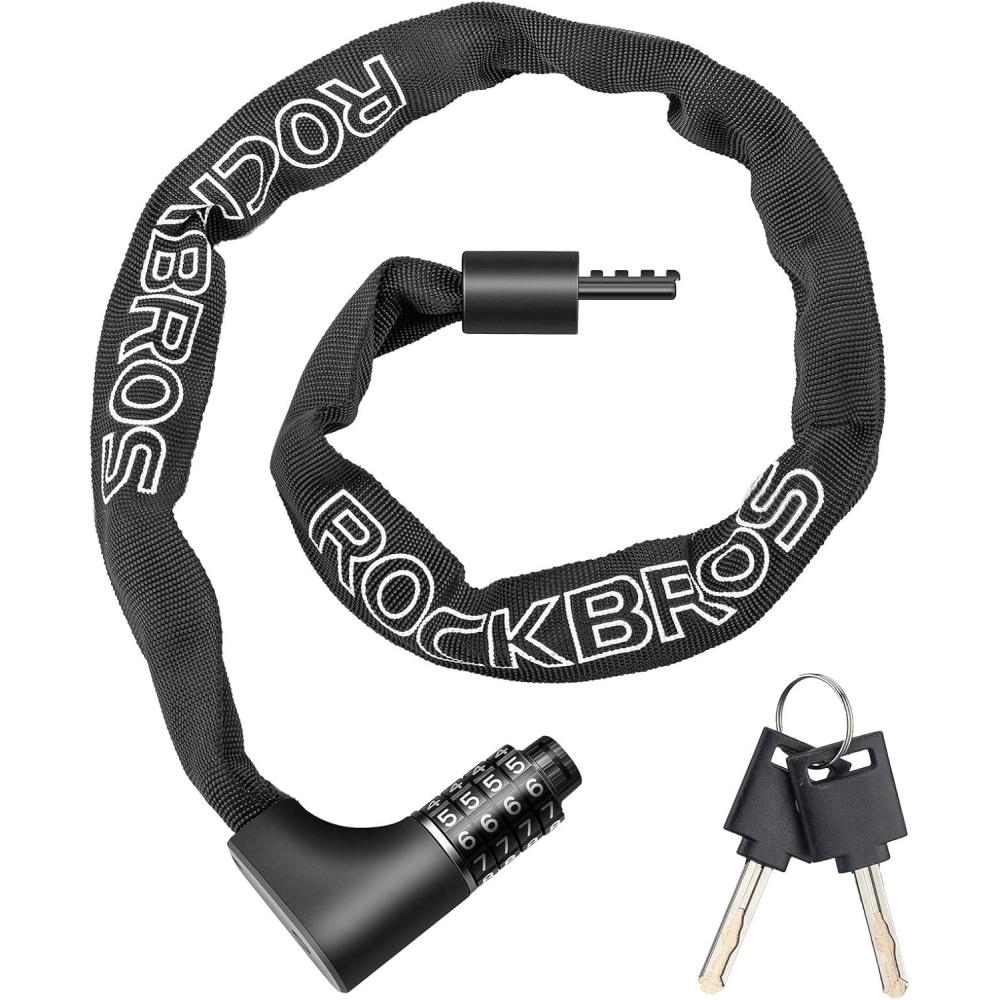 imageROCKBROS Heavy Duty AntiTheft Bike Lock 32FT Security Bicycle Chain Lock with Resettable Combination and 2 Keys for Bikes Motorcycle Door Gate Fence Grill
