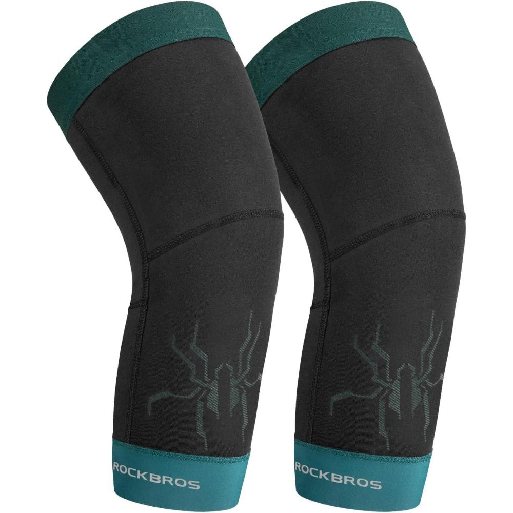 imageROCKBROS Knee Warmer for Men Thermal Leg Warmer Knee Brace Antislip Knee Sleeves Winter for Basketball Cycling Knee WarmerBlack Green