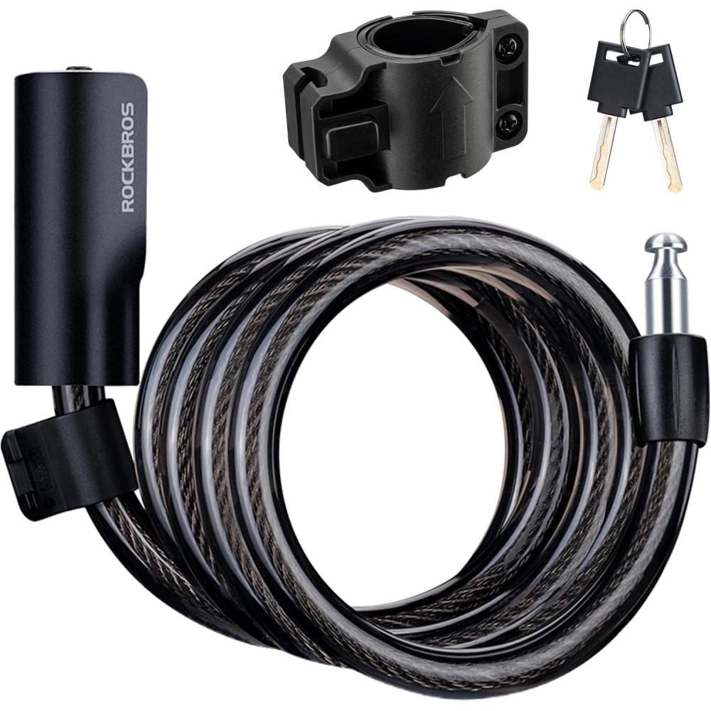 imageROCKRBOS Bike Cable Lock with Key ABS Lock Shell 2 Keys amp 1 Mount Bracket Cable Lock for BicycleScooterGateAll black