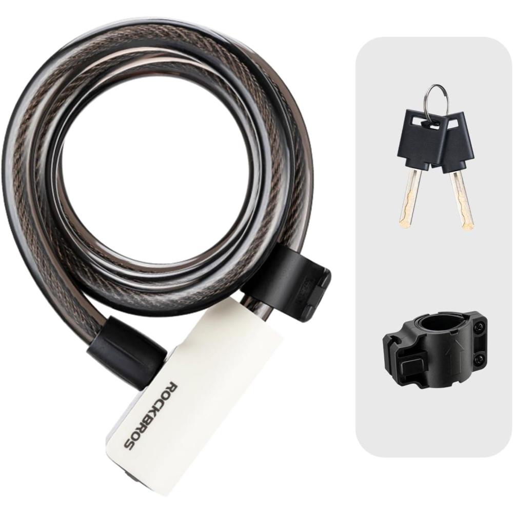 imageROCKRBOS Bike Cable Lock with Key ABS Lock Shell 2 Keys amp 1 Mount Bracket Cable Lock for BicycleScooterGateBlackwhite