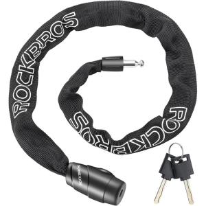ROCKBROS Bike Chain Lock, Heavy Duty Anti Theft, 3 Ft Long, 5mm Thick Bicycle Lock with Key Set, Cut Proof for Door, Fence(Black-Key)