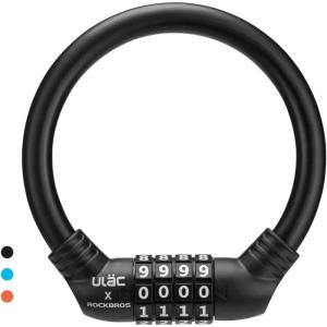ROCKBROS Bike Lock Cable Lightweight Bike Locks with Combinations Small Bike Cable Lock Anti-Theft Bike Wheel Lock 12MM Black(Black)