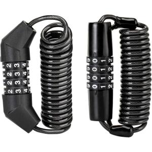 ROCKBROS Motorcycle Helmet Lock, Bike Helmet Lock, 4 Digit Little Cable Lock, Retractable Luggage, Stroller, Black, 2Pcs