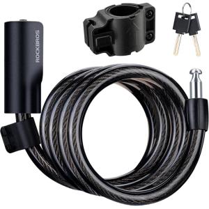 ROCKRBOS Bike Cable Lock with Key, ABS Lock Shell, 2 Keys & 1 Mount Bracket, Cable Lock for Bicycle/Scooter/Gate(All black)