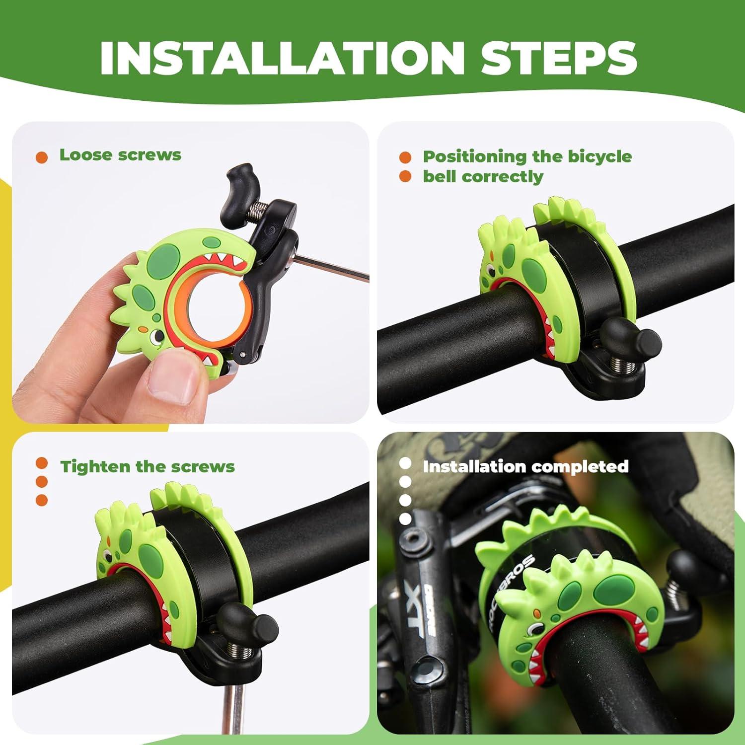 imageROCKBROS Bike Bell Aluminum Alloy Bicycle Bell Mountain Bike Bells for Kids Adults with Loud Sound and Fit for 0871in22254mm Bicycle HandlebarsDinosaur Style