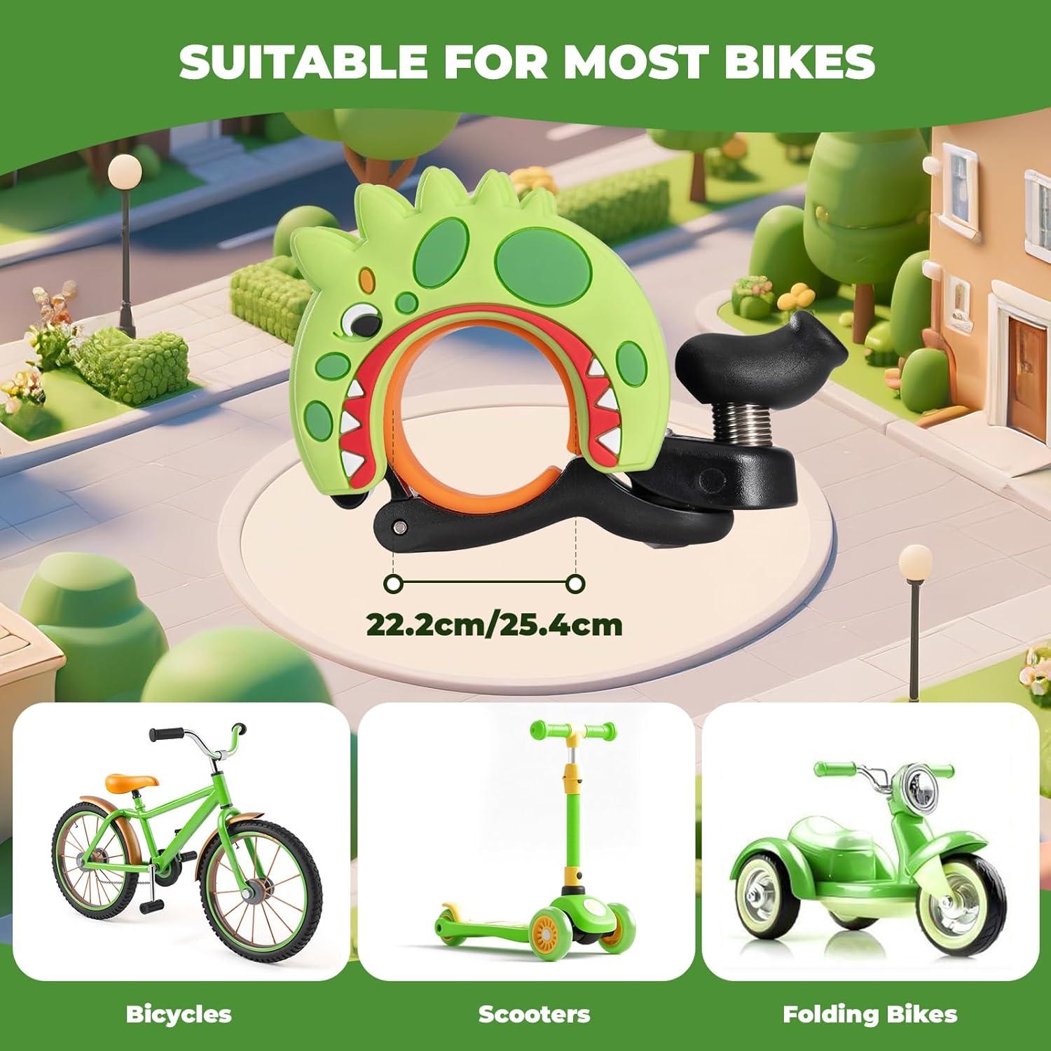 imageROCKBROS Bike Bell Aluminum Alloy Bicycle Bell Mountain Bike Bells for Kids Adults with Loud Sound and Fit for 0871in22254mm Bicycle HandlebarsDinosaur Style