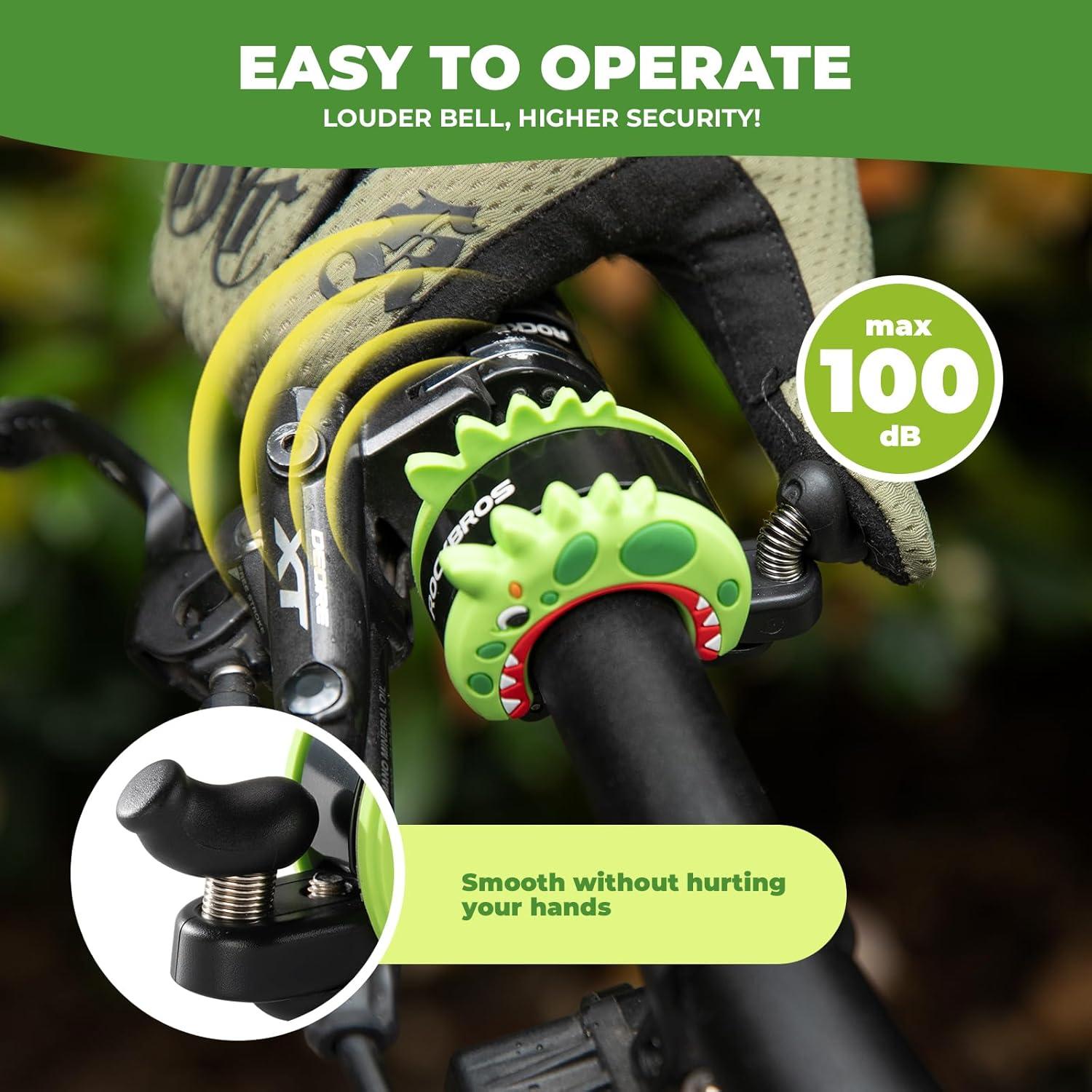 imageROCKBROS Bike Bell Aluminum Alloy Bicycle Bell Mountain Bike Bells for Kids Adults with Loud Sound and Fit for 0871in22254mm Bicycle HandlebarsDinosaur Style