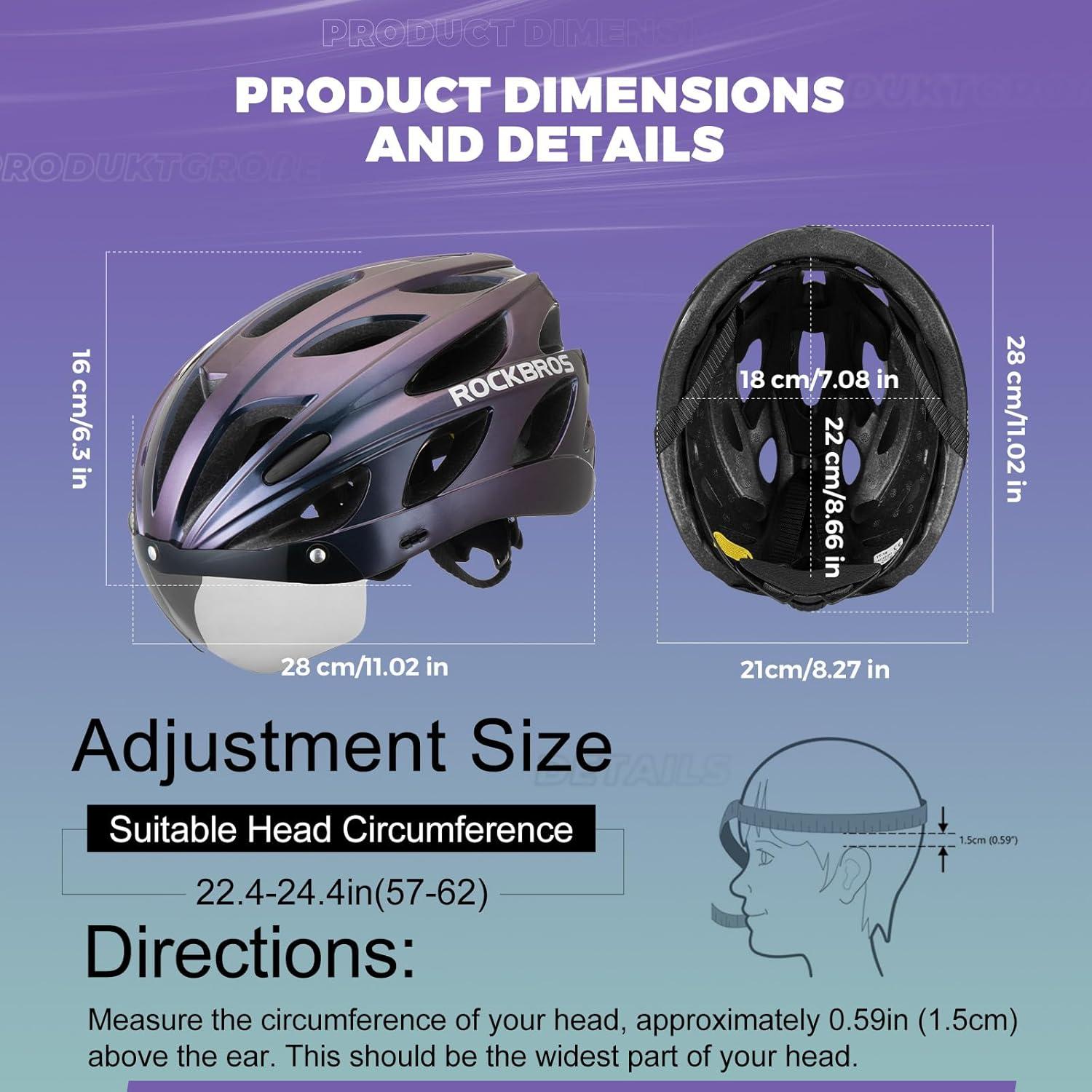 imageROCKBROS Bike Helmet for Adult Men Women with Suggested Fit 5865cm Detachable Magnetic Goggles amp Sun Visor Lightweight with Adjustable Side and Chin Strap Suitable for Myopia GlassesChameleon Purple 5862cm