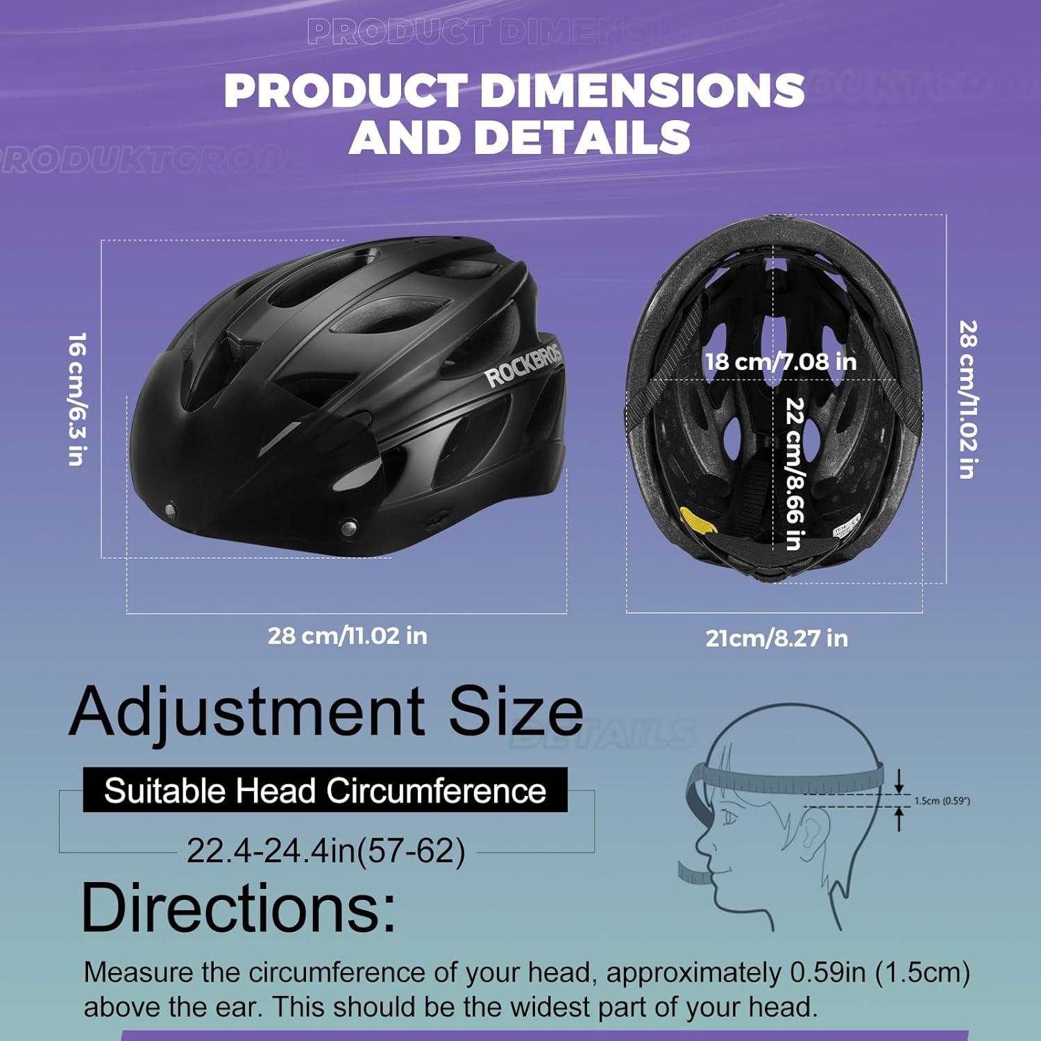 imageROCKBROS Bike Helmet for Adult Men Women with Suggested Fit 5865cm Detachable Magnetic Goggles amp Sun Visor Lightweight with Adjustable Side and Chin Strap Suitable for Myopia GlassesBlack 5862cm