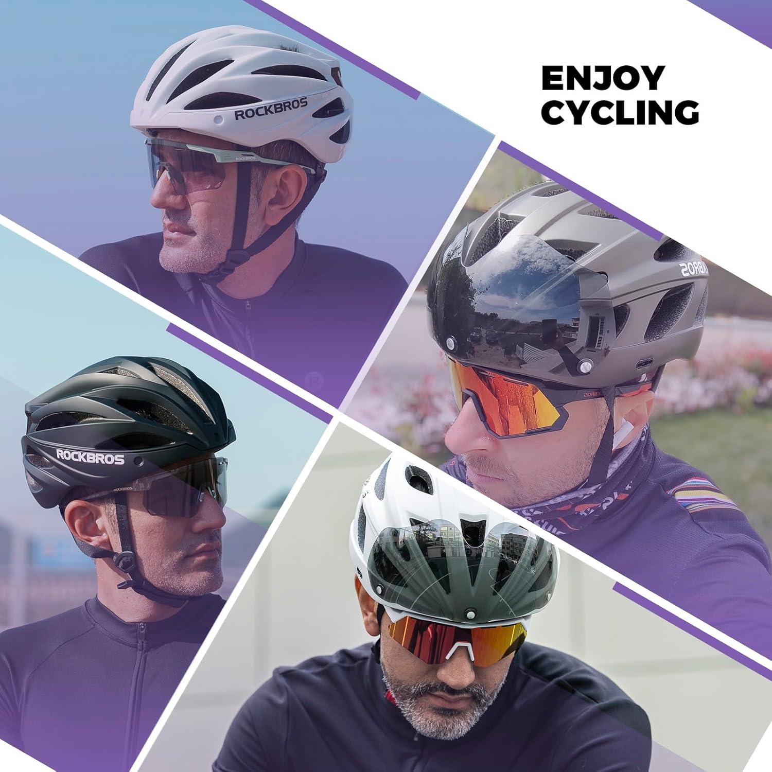 imageROCKBROS Bike Helmet for Adult Men Women with Suggested Fit 5865cm Detachable Magnetic Goggles amp Sun Visor Lightweight with Adjustable Side and Chin Strap Suitable for Myopia GlassesBlack 5862cm