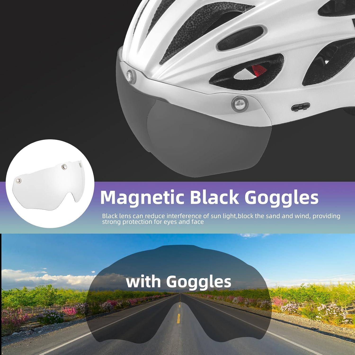 imageROCKBROS Bike Helmet for Adult Men Women with Suggested Fit 5865cm Detachable Magnetic Goggles amp Sun Visor Lightweight with Adjustable Side and Chin Strap Suitable for Myopia GlassesWhite 5862cm