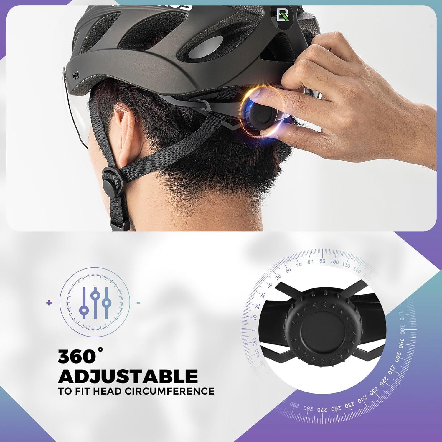 imageROCKBROS Bike Helmet for Adult Men Women with Suggested Fit 5865cm Detachable Magnetic Goggles amp Sun Visor Lightweight with Adjustable Side and Chin Strap Suitable for Myopia GlassesBlack 5862cm
