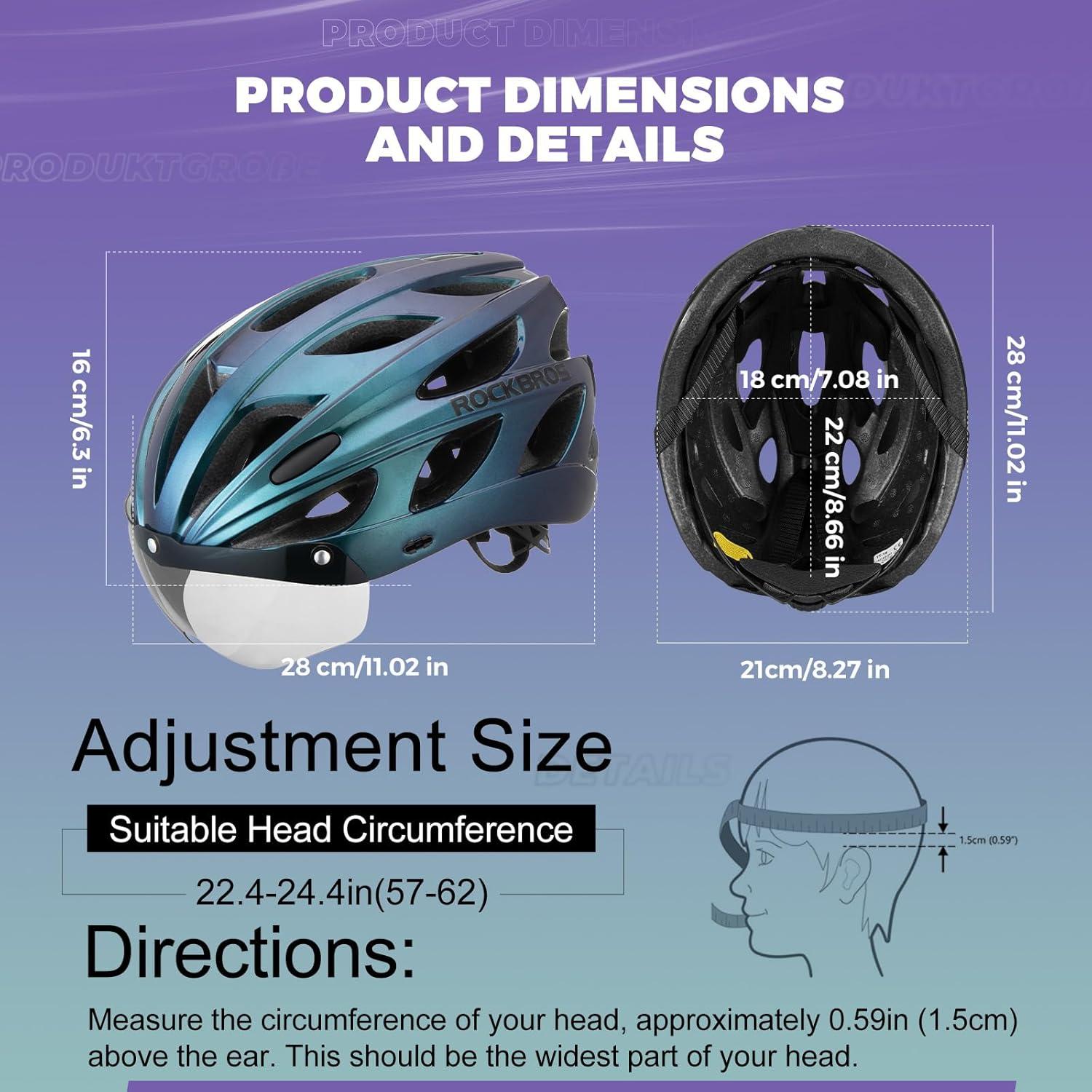 imageROCKBROS Bike Helmet for Adult Men Women with Suggested Fit 5865cm Detachable Magnetic Goggles amp Sun Visor Lightweight with Adjustable Side and Chin Strap Suitable for Myopia GlassesChameleon Blue 5862cm