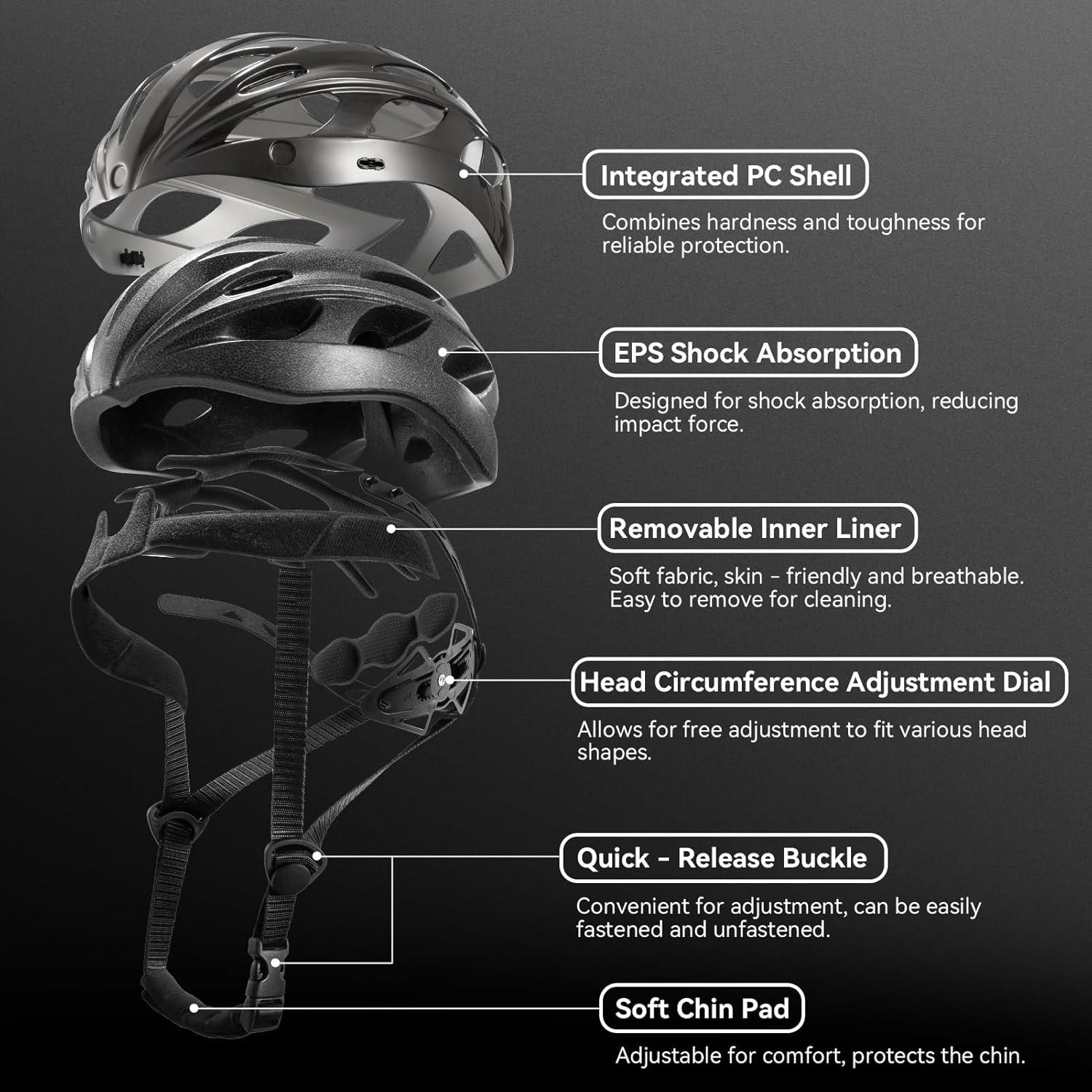 imageROCKBROS Bike Helmet for Adult Men Women with Suggested Fit 5865cm Detachable Magnetic Goggles amp Sun Visor Lightweight with Adjustable Side and Chin Strap Suitable for Myopia GlassesBlack 5862cm