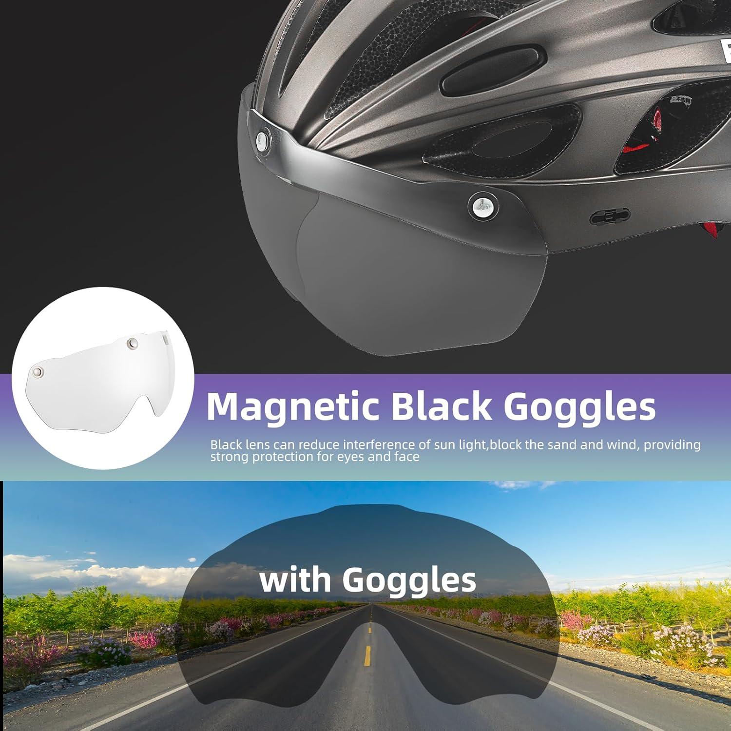 imageROCKBROS Bike Helmet for Adult Men Women with Suggested Fit 5865cm Detachable Magnetic Goggles amp Sun Visor Lightweight with Adjustable Side and Chin Strap Suitable for Myopia GlassesTi 5862cm