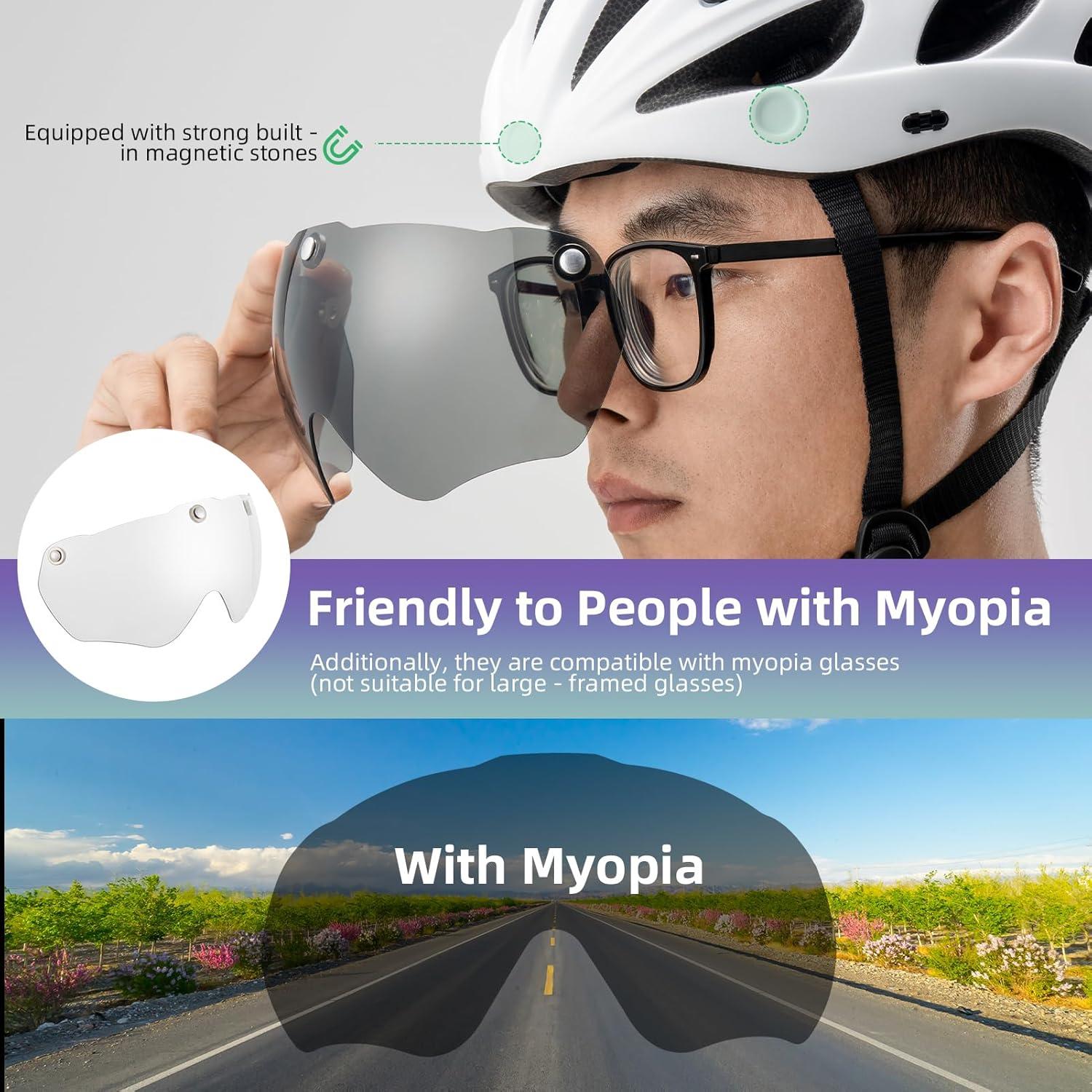imageROCKBROS Bike Helmet for Adult Men Women with Suggested Fit 5865cm Detachable Magnetic Goggles amp Sun Visor Lightweight with Adjustable Side and Chin Strap Suitable for Myopia GlassesTi 5865cm