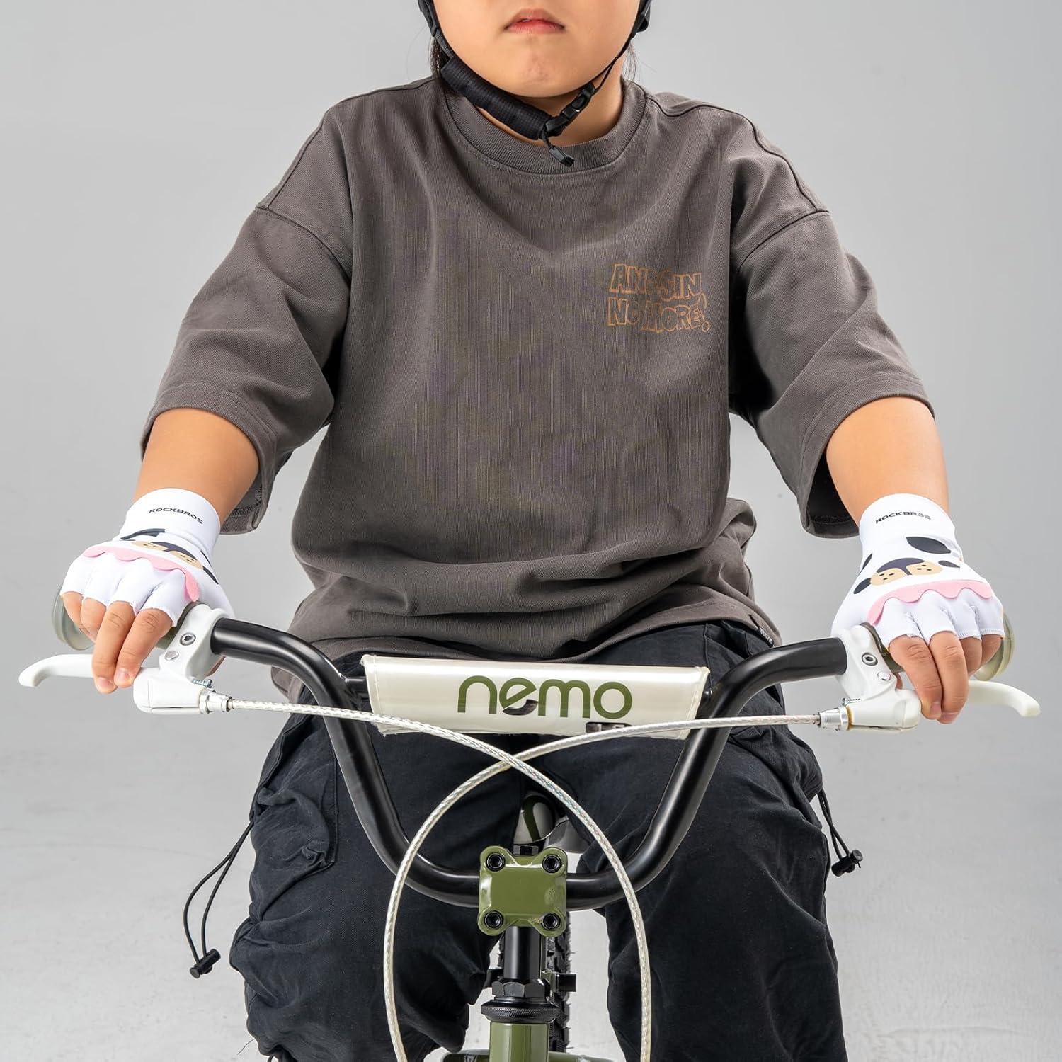 imageROCKBROS Kids Cycling Gloves Half Finger Bike Gloves Non Slip Fingerless Sport Gloves Wear Resistance Climbing Gloves for Boys Girls ChildrenL89