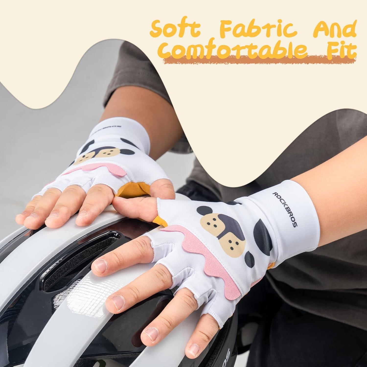 imageROCKBROS Kids Cycling Gloves Half Finger Bike Gloves Non Slip Fingerless Sport Gloves Wear Resistance Climbing Gloves for Boys Girls ChildrenL89