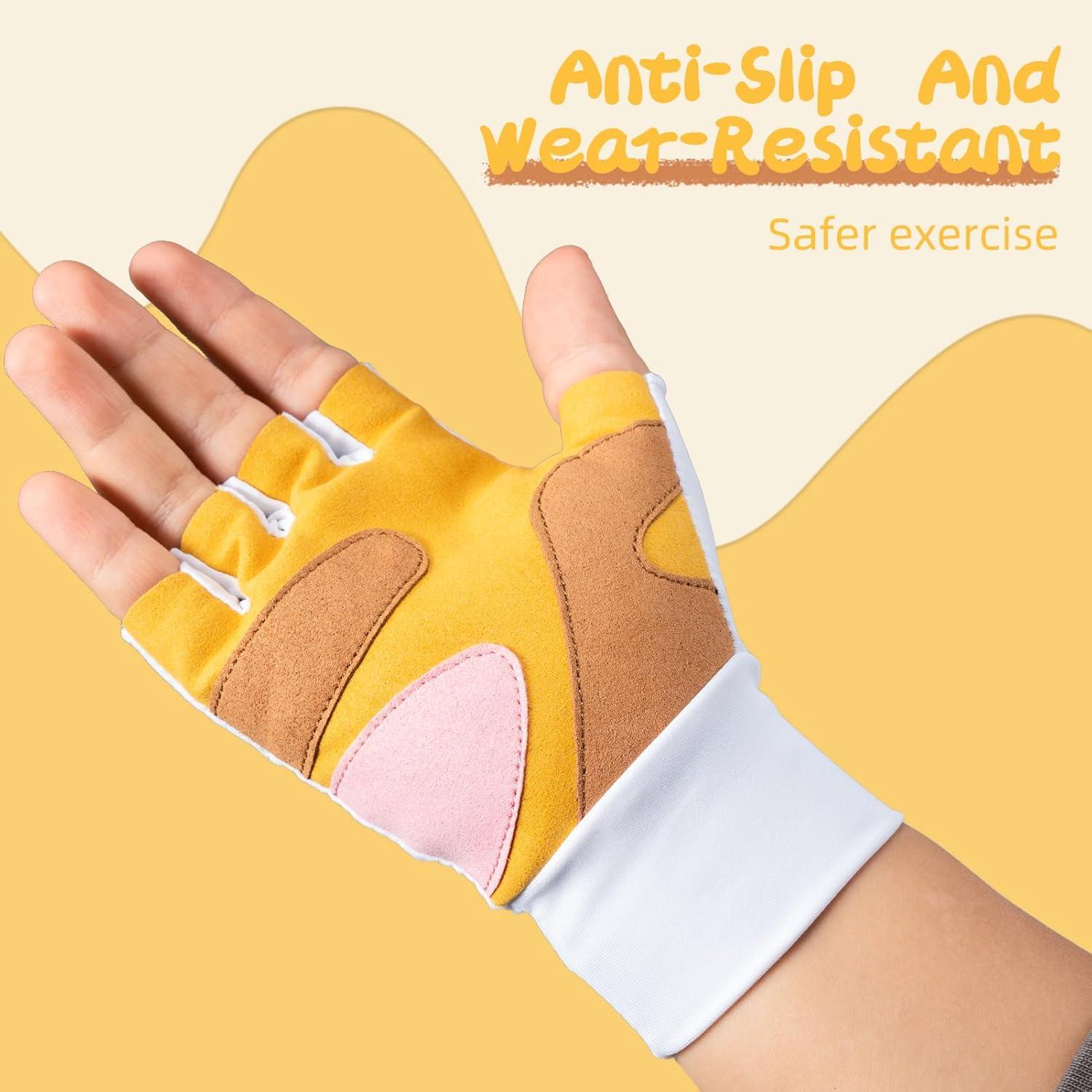 imageROCKBROS Kids Cycling Gloves Half Finger Bike Gloves Non Slip Fingerless Sport Gloves Wear Resistance Climbing Gloves for Boys Girls ChildrenM68