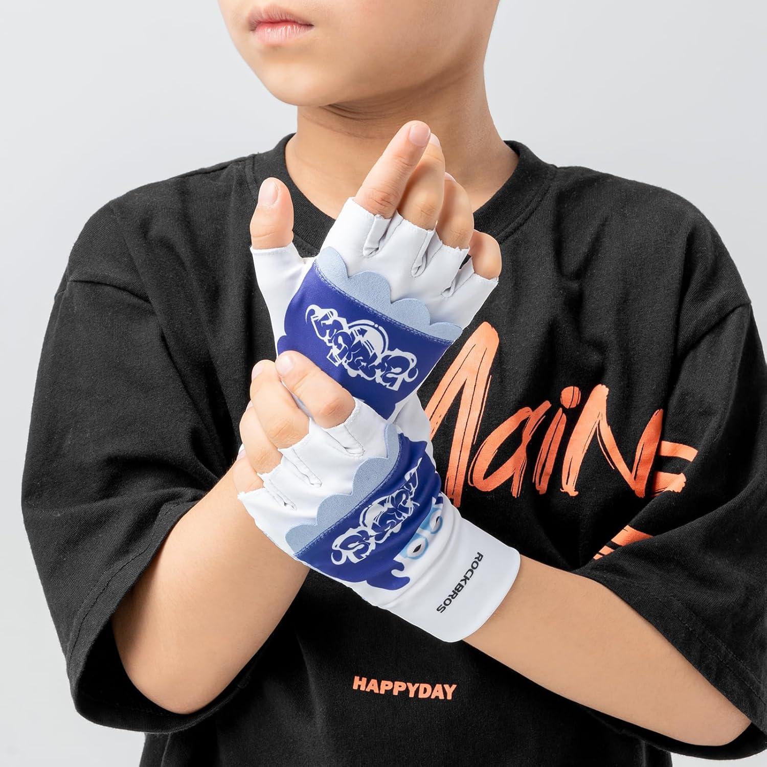 imageROCKBROS Kids Fingerless Bike Gloves Sport Half Finger Gloves for Children Climbing Cycling Camping Outdoor SportsChild Friendly and Animal Protective ThemeXLarge