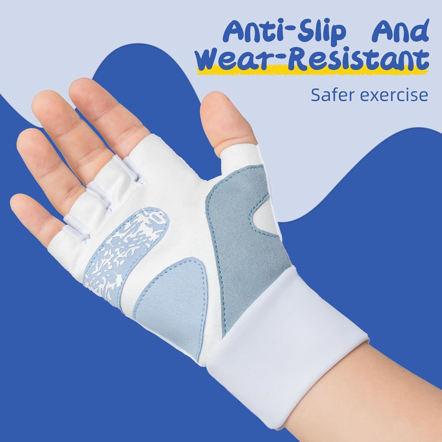 imageROCKBROS Kids Fingerless Bike Gloves Sport Half Finger Gloves for Children Climbing Cycling Camping Outdoor SportsChild Friendly and Animal Protective ThemeXLarge