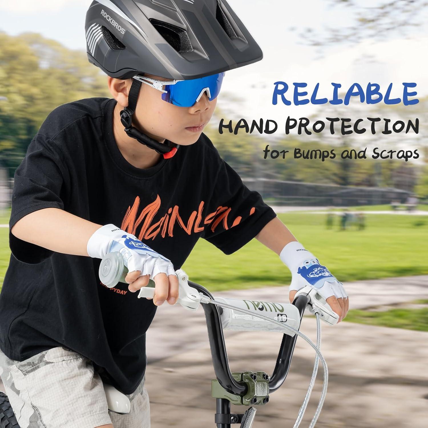 imageROCKBROS Kids Fingerless Bike Gloves Sport Half Finger Gloves for Children Climbing Cycling Camping Outdoor SportsChild Friendly and Animal Protective ThemeMedium