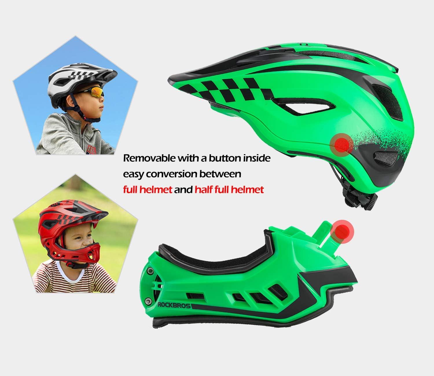 imageROCKBROS Kids Full Face Bike Helmet Lightweight Toddlers Helmets Kids Mountain Bike Helmets Ages 514 AntiCollision Detachable Chin Kids Helmet for BMX Skateboard Scooter