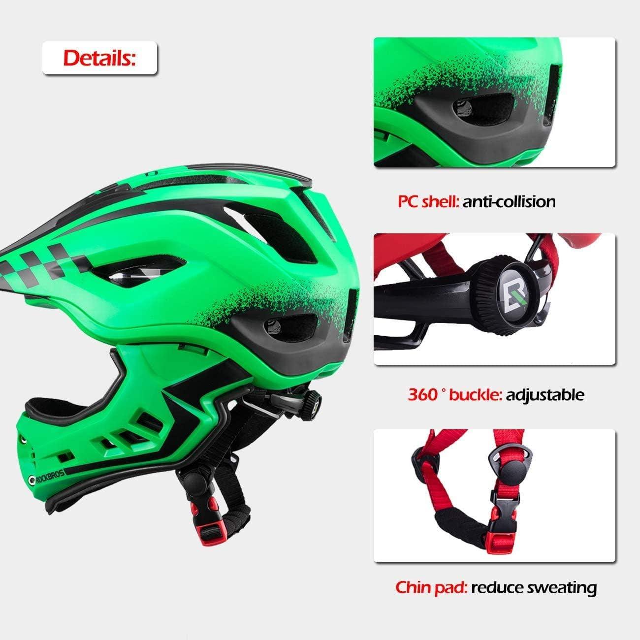 imageROCKBROS Kids Full Face Bike Helmet Lightweight Toddlers Helmets Kids Mountain Bike Helmets Ages 514 AntiCollision Detachable Chin Kids Helmet for BMX Skateboard Scooter