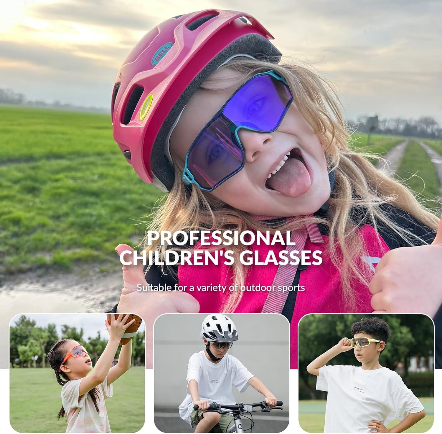 imageROCKBROS Kids Photochromic Cycling Glasses UV400 Clear to Dark Transition Sports Sunglasses for Youth Boys Girls Age 814Matte Orange Photochromic