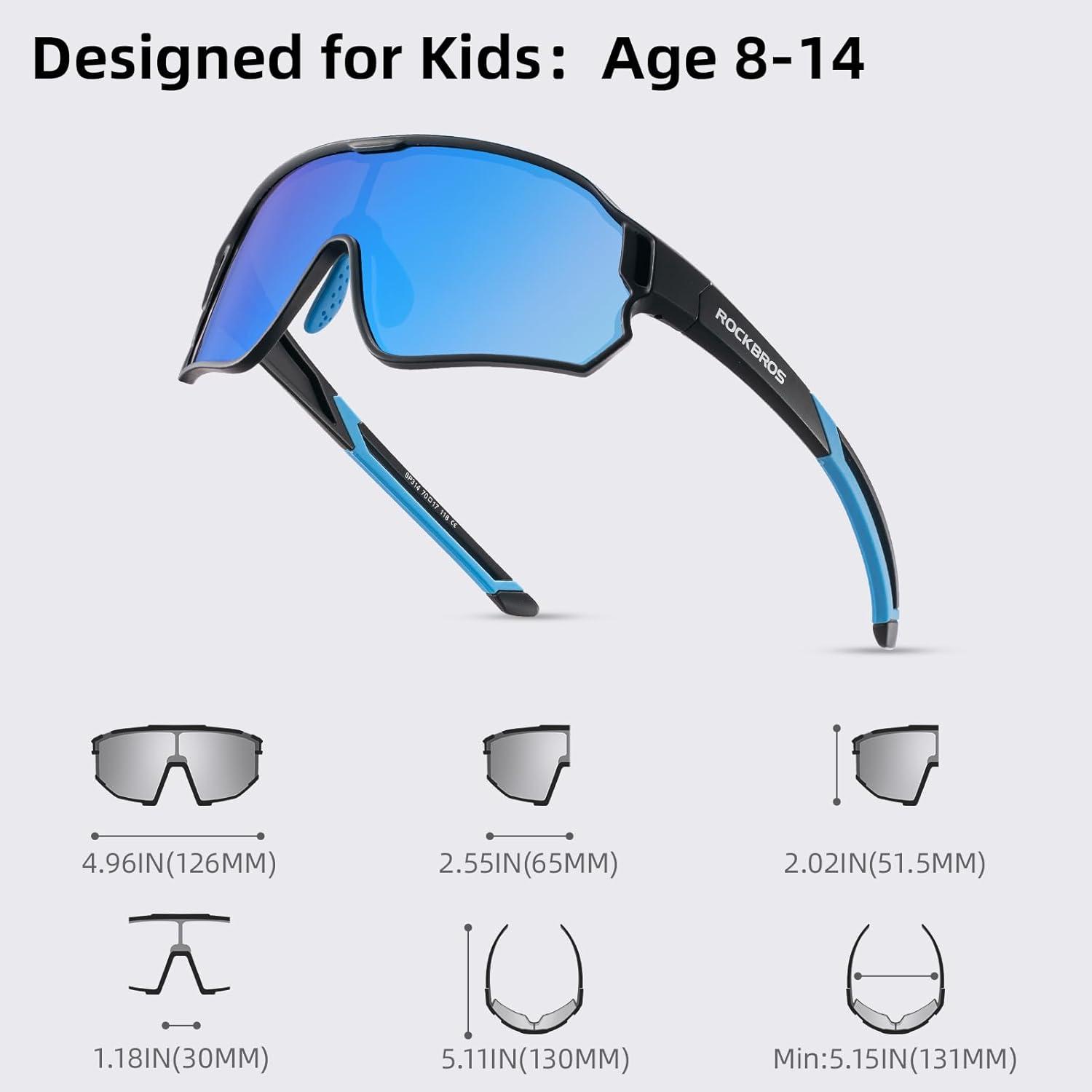 imageROCKBROS Kids Polarized Sunglasses Cycling Glasses Sport Sunglasses UV400 Protection for Youth Boys Girls Age 814Black
