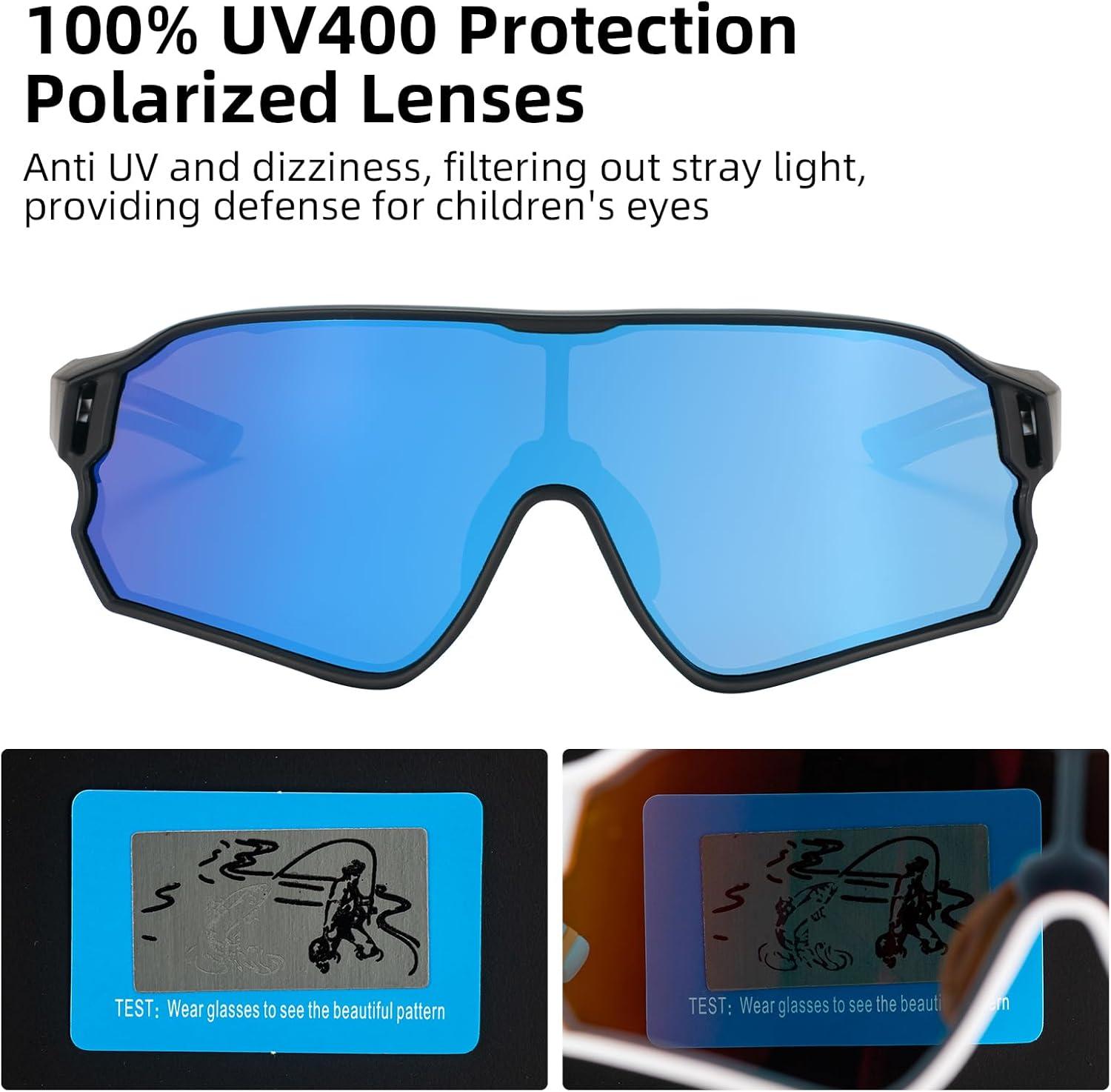 imageROCKBROS Kids Polarized Sunglasses Cycling Glasses Sport Sunglasses UV400 Protection for Youth Boys Girls Age 814Black
