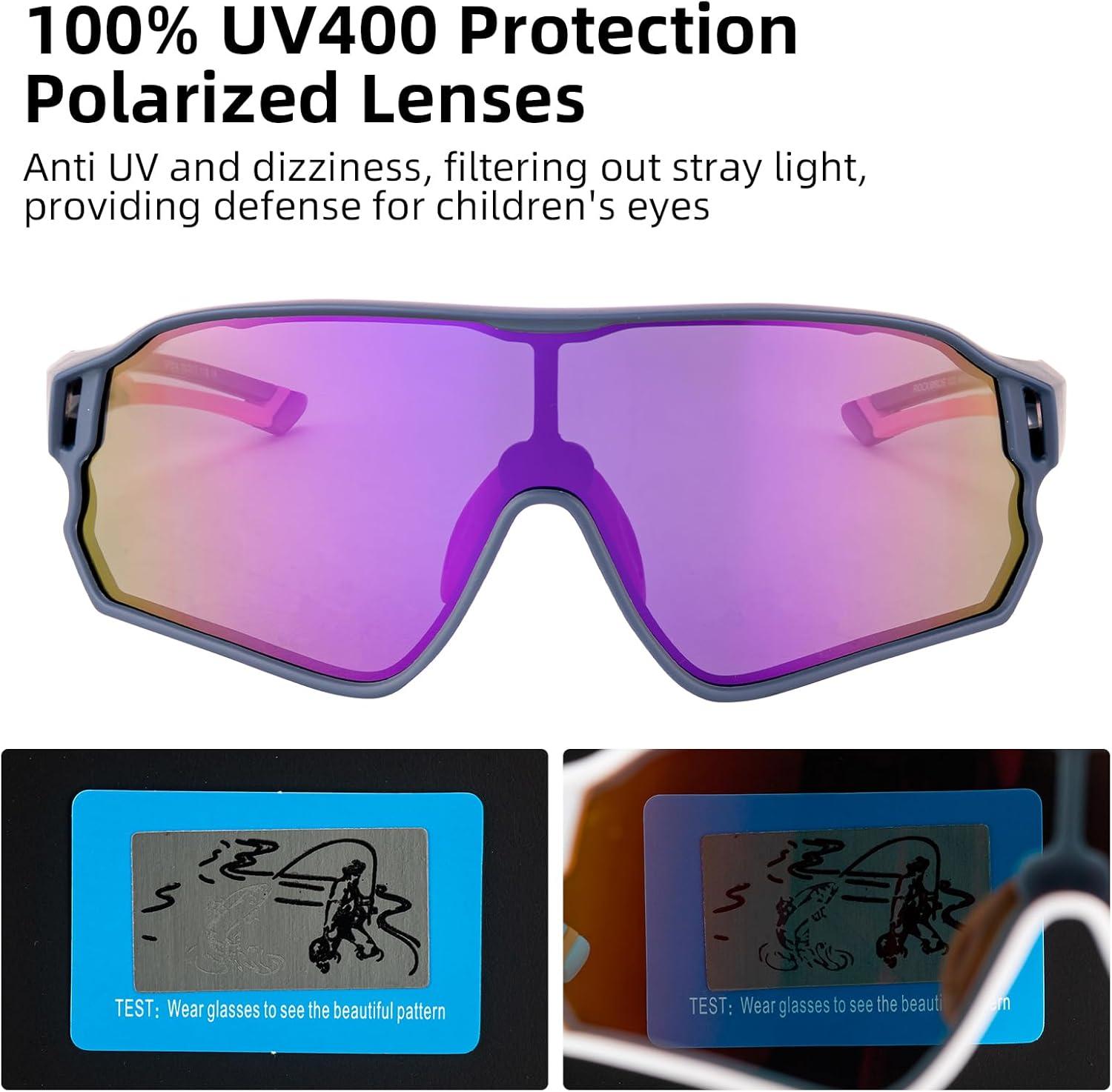 imageROCKBROS Kids Polarized Sunglasses Cycling Glasses Sport Sunglasses UV400 Protection for Youth Boys Girls Age 814Blue Purple