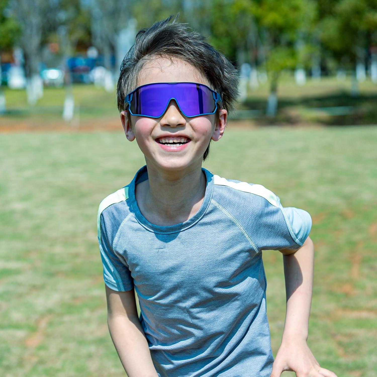imageROCKBROS Kids Polarized Sunglasses Cycling Glasses Sport Sunglasses UV400 Protection for Youth Boys Girls Age 814Blue Purple