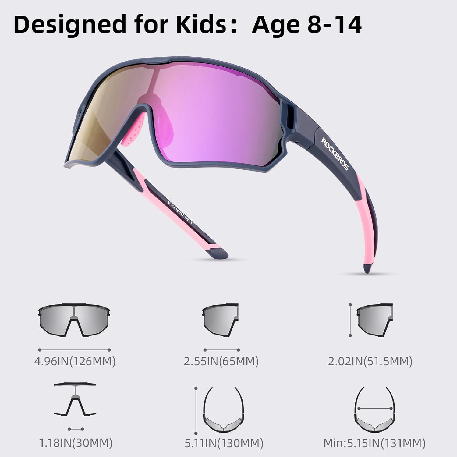 imageROCKBROS Kids Polarized Sunglasses Cycling Glasses Sport Sunglasses UV400 Protection for Youth Boys Girls Age 814Blue Purple