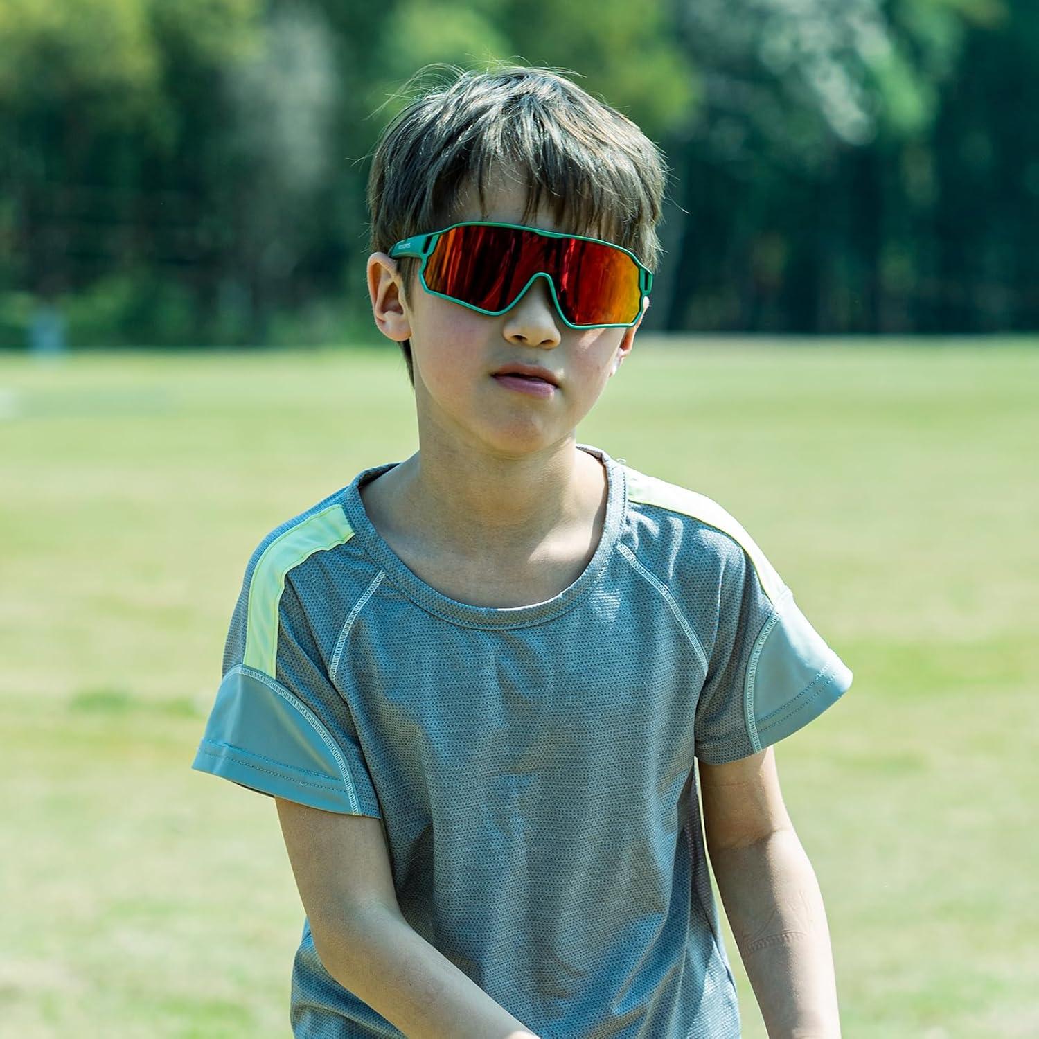 imageROCKBROS Kids Polarized Sunglasses Cycling Glasses Sport Sunglasses UV400 Protection for Youth Boys Girls Age 814Green