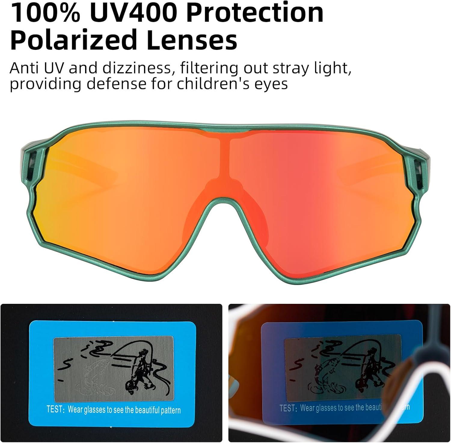 imageROCKBROS Kids Polarized Sunglasses Cycling Glasses Sport Sunglasses UV400 Protection for Youth Boys Girls Age 814Green