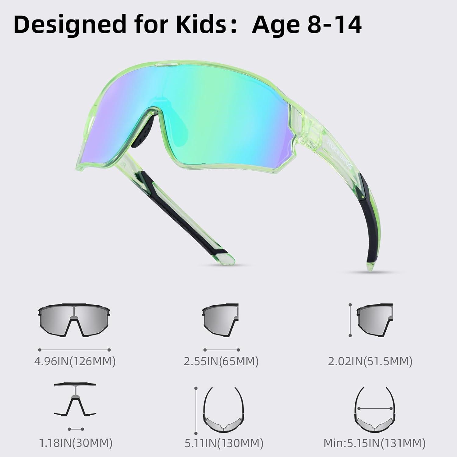 imageROCKBROS Kids Polarized Sunglasses Cycling Glasses Sport Sunglasses UV400 Protection for Youth Boys Girls Age 814Olive Green