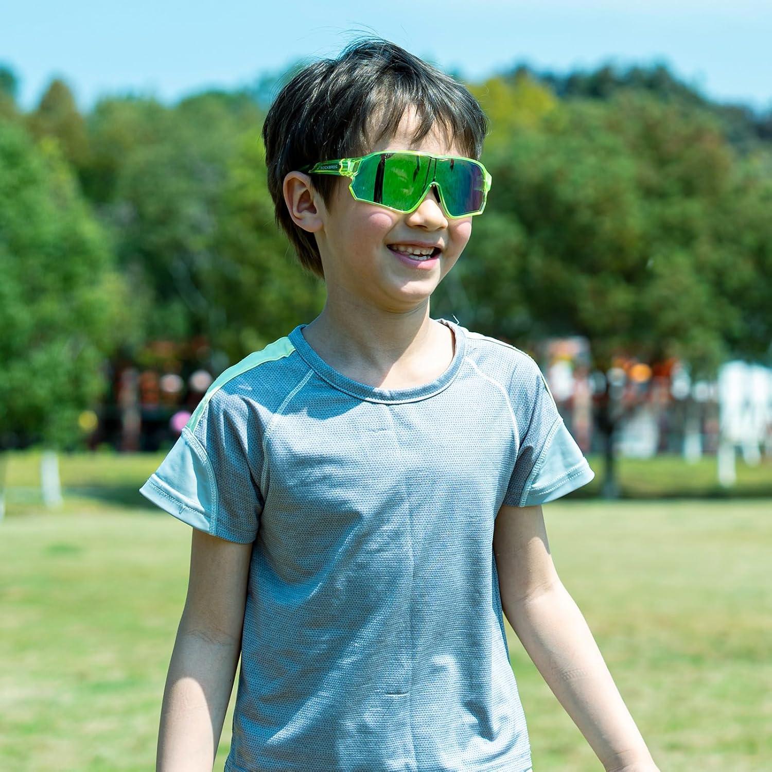 imageROCKBROS Kids Polarized Sunglasses Cycling Glasses Sport Sunglasses UV400 Protection for Youth Boys Girls Age 814Olive Green