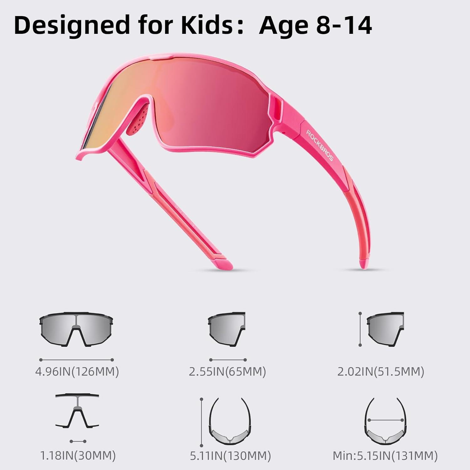 imageROCKBROS Kids Polarized Sunglasses Cycling Glasses Sport Sunglasses UV400 Protection for Youth Boys Girls Age 814Pink