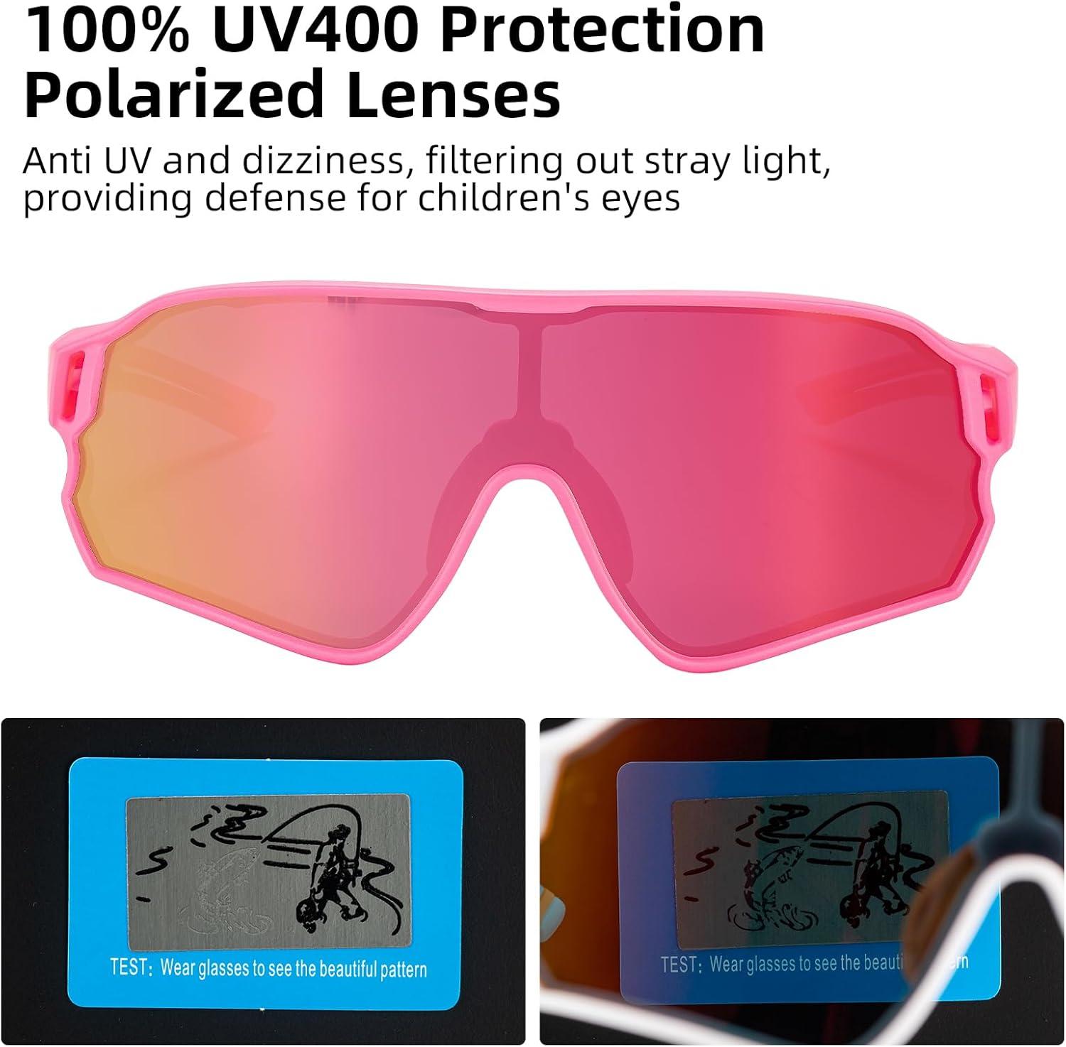 imageROCKBROS Kids Polarized Sunglasses Cycling Glasses Sport Sunglasses UV400 Protection for Youth Boys Girls Age 814Pink