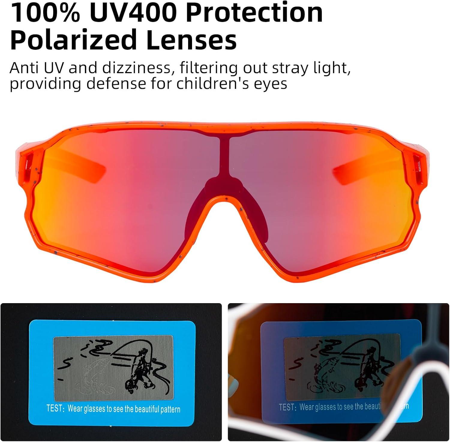 imageROCKBROS Kids Polarized Sunglasses Cycling Glasses Sport Sunglasses UV400 Protection for Youth Boys Girls Age 814Red Black Spot