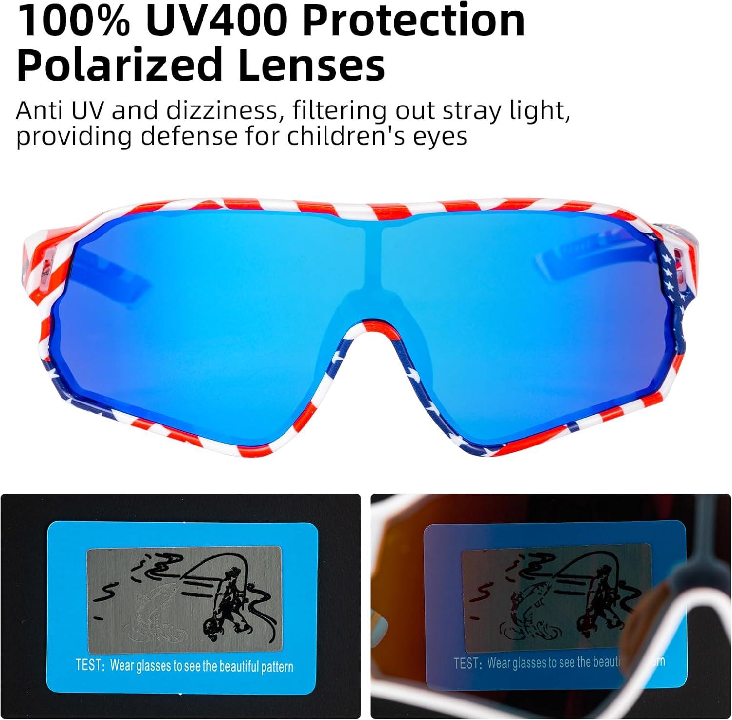 imageROCKBROS Kids Polarized Sunglasses Cycling Glasses Sport Sunglasses UV400 Protection for Youth Boys Girls Age 814Us Flag