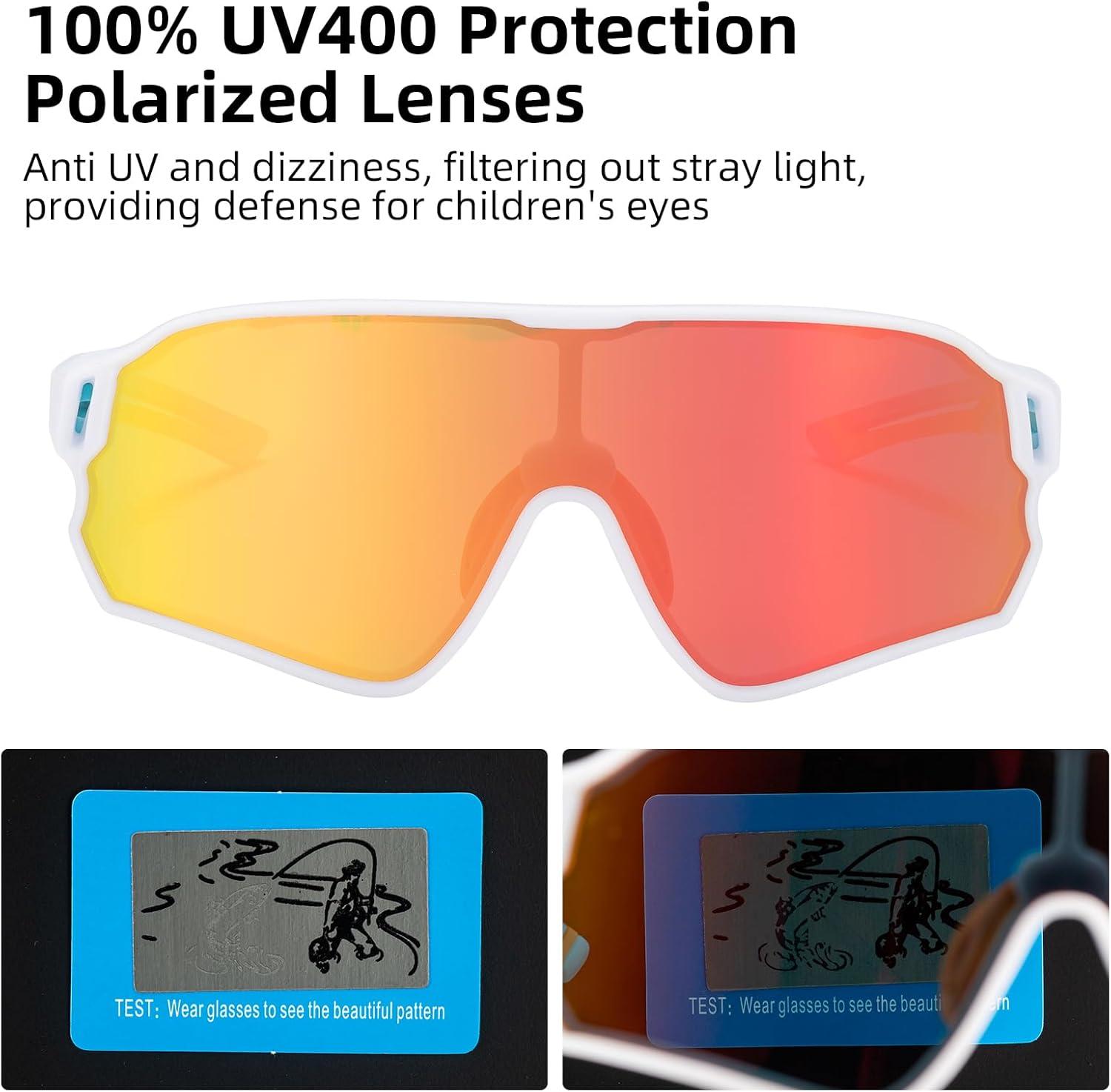 imageROCKBROS Kids Polarized Sunglasses Cycling Glasses Sport Sunglasses UV400 Protection for Youth Boys Girls Age 814White