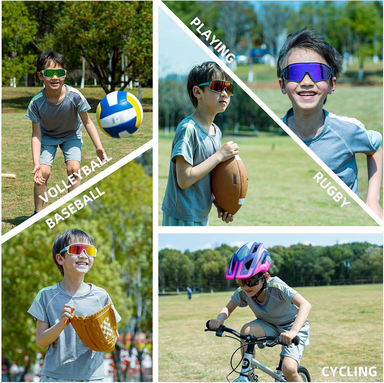 imageROCKBROS Kids Polarized Sunglasses Cycling Glasses Sport Sunglasses UV400 Protection for Youth Boys Girls Age 814White