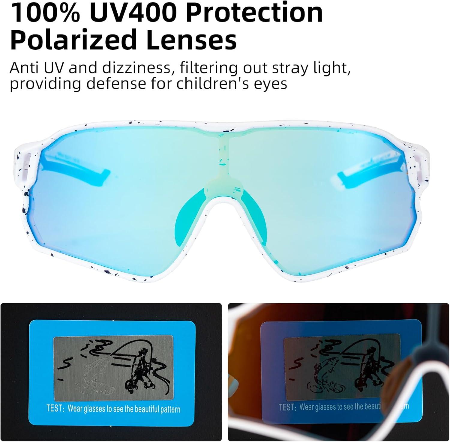 imageROCKBROS Kids Polarized Sunglasses Cycling Glasses Sport Sunglasses UV400 Protection for Youth Boys Girls Age 814White Black Spot