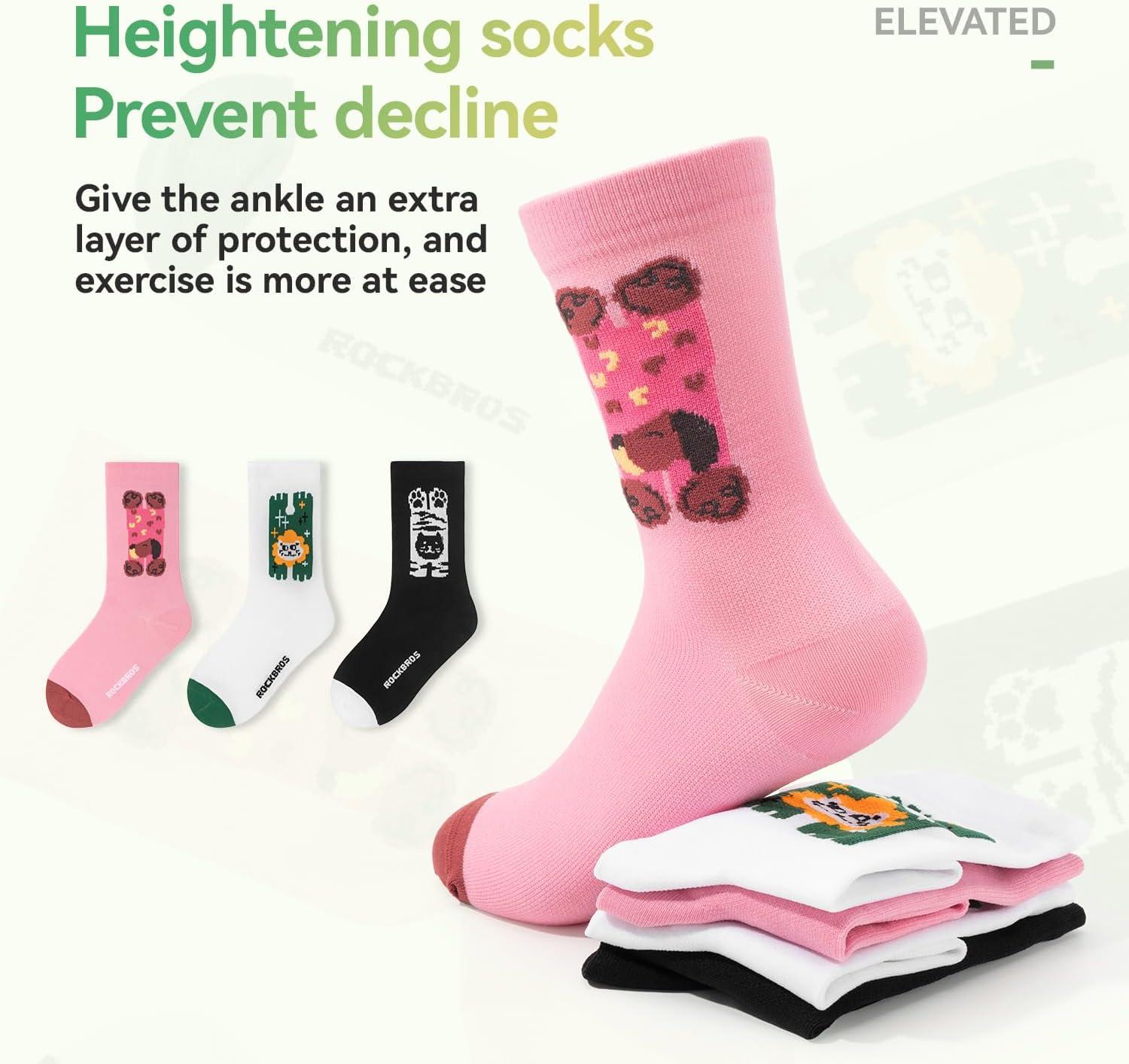 imageROCKBROS Kids Socks Birthday Gift Crew Socks Odor Control HighElastic for Youth Sports amp Biking Cartoon Novelty SockPink Dachshund