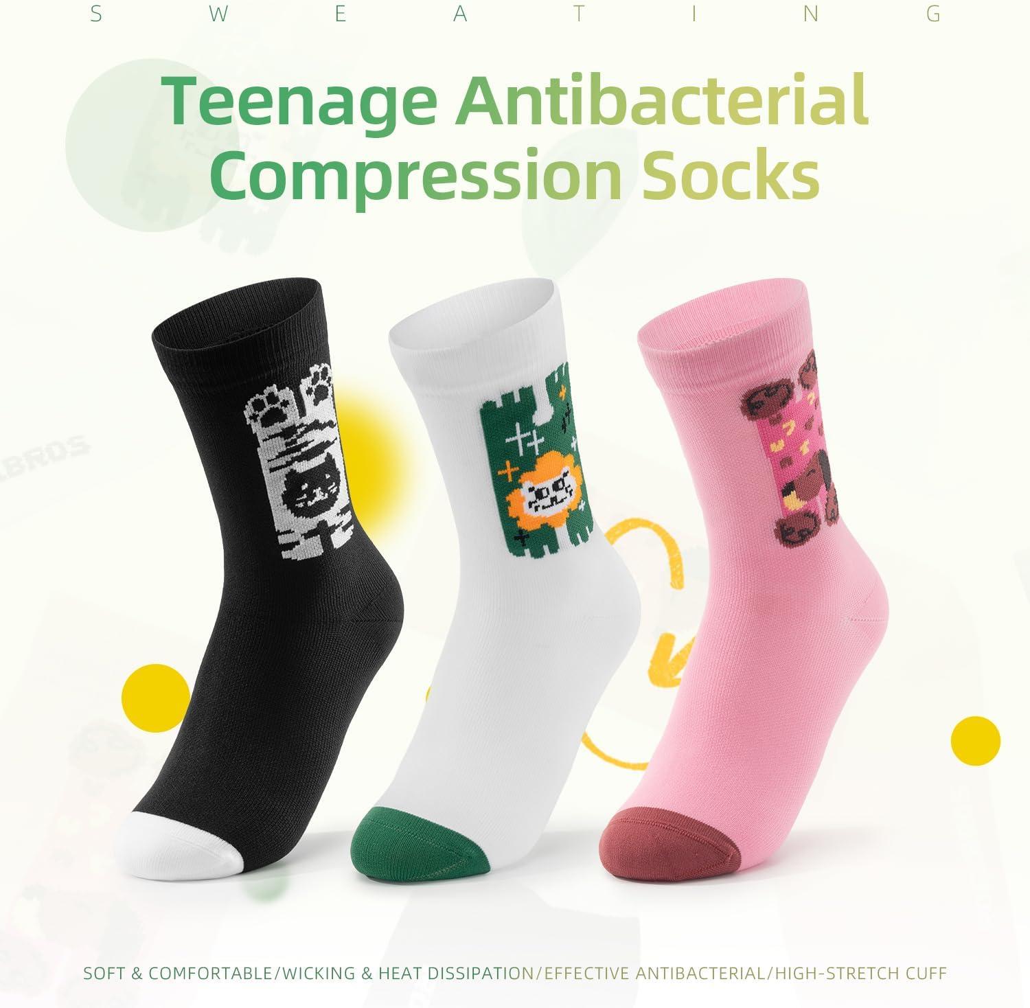 imageROCKBROS Kids Socks Birthday Gift Crew Socks Odor Control HighElastic for Youth Sports amp Biking Cartoon Novelty SockWhite Lion King Pink Dachshund Black Doraemon