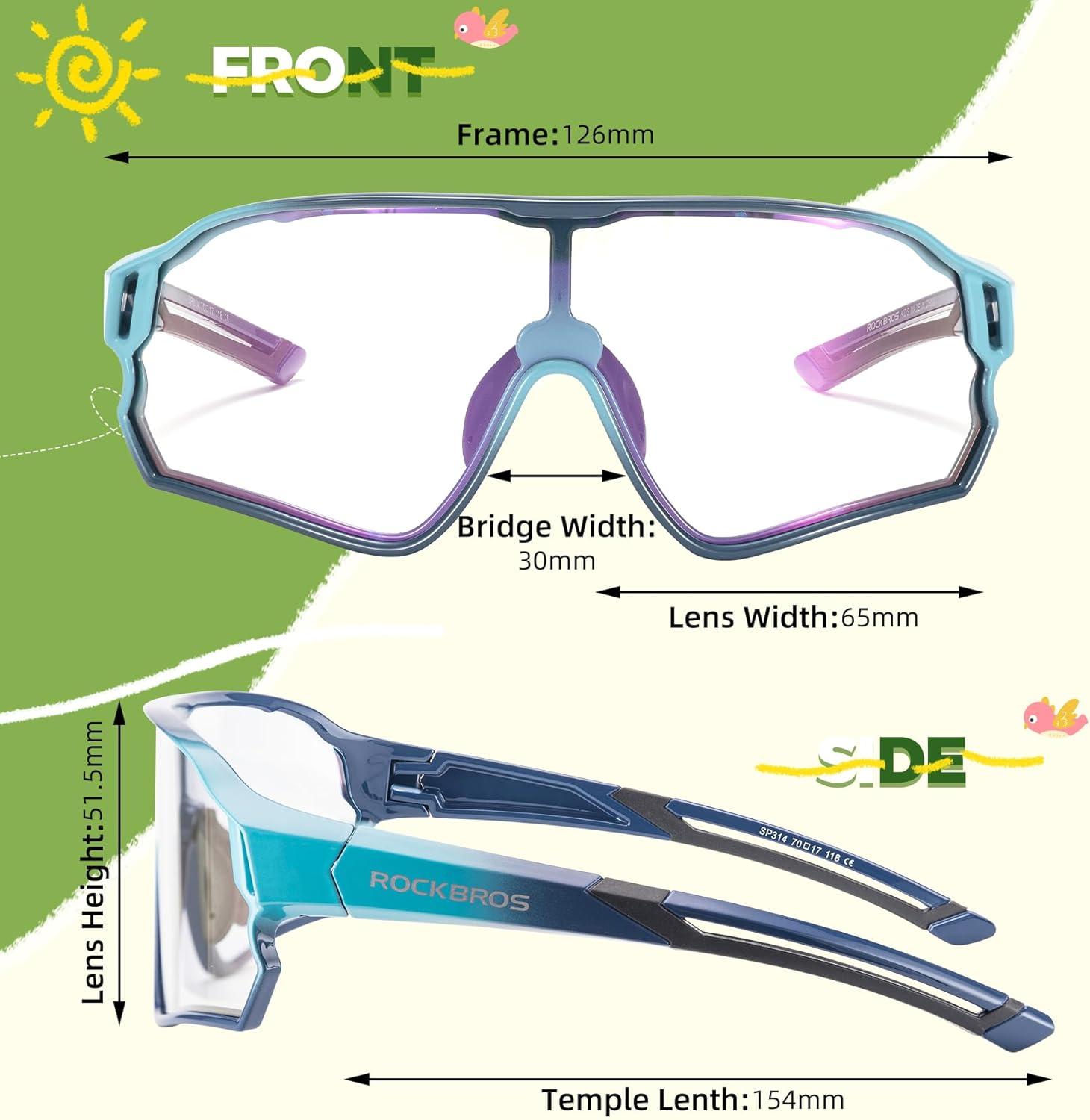 imageROCKBROS Photochromic Sports Kids Sunglasses For Boys Girls Children Youth MTB Biking Sunglasses for Kids Ages 8 to 14Biue