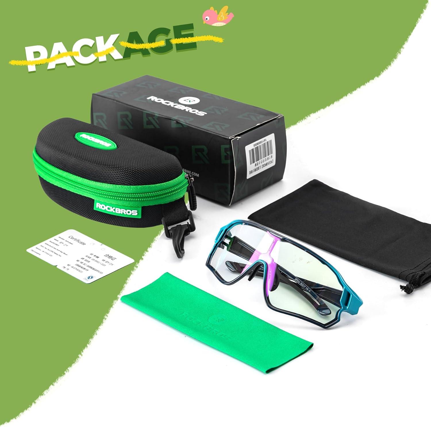 imageROCKBROS Photochromic Sports Kids Sunglasses For Boys Girls Children Youth MTB Biking Sunglasses for Kids Ages 8 to 14Biue