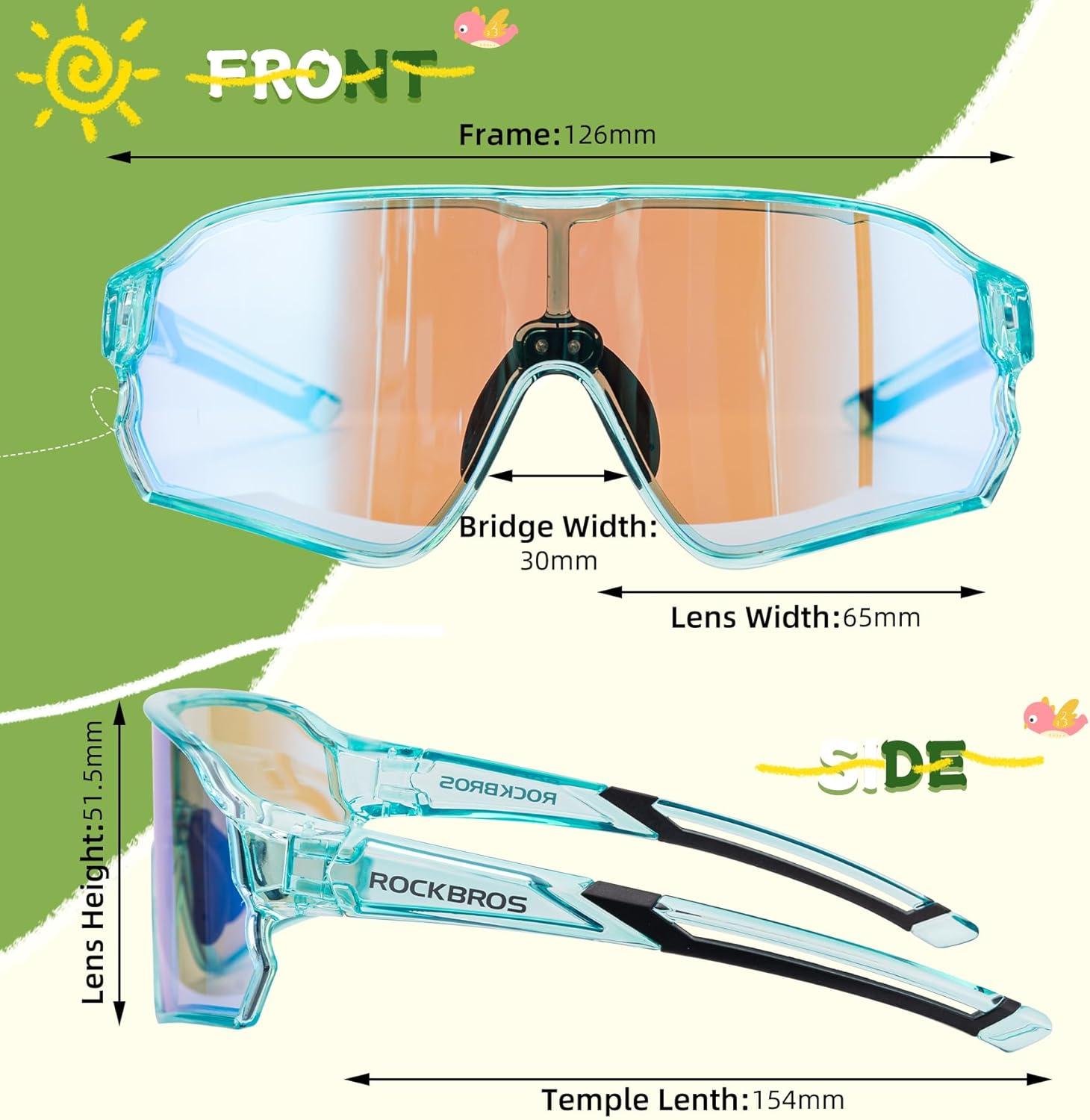 imageROCKBROS Photochromic Sports Kids Sunglasses For Boys Girls Children Youth MTB Biking Sunglasses for Kids Ages 8 to 14Green
